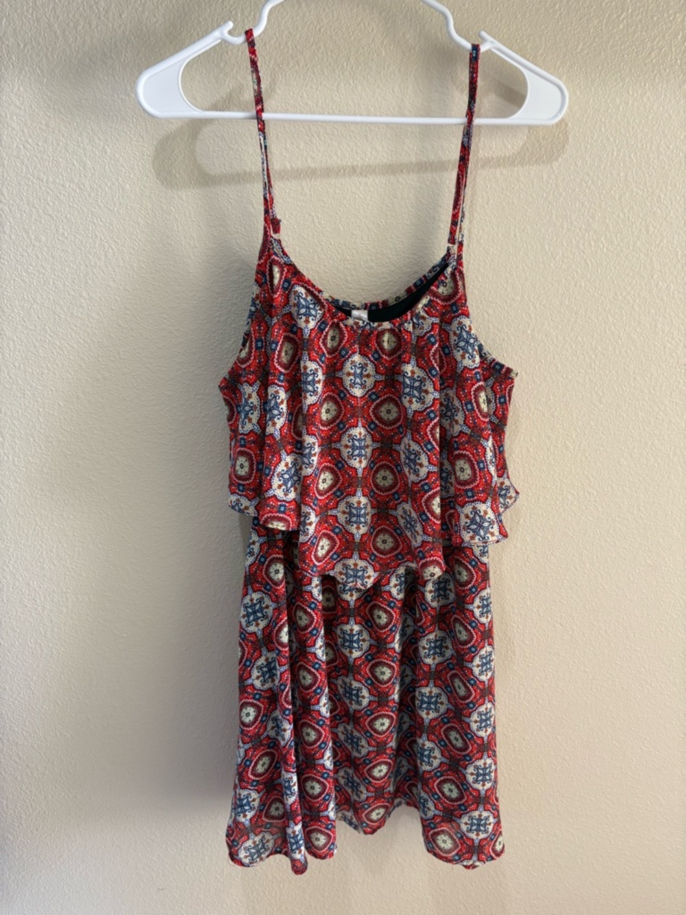 Red Patterned Spaghetti Strap Sundress